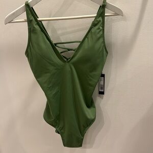 TA3 brand new never worn army green one piece bathing suit style plungey size M